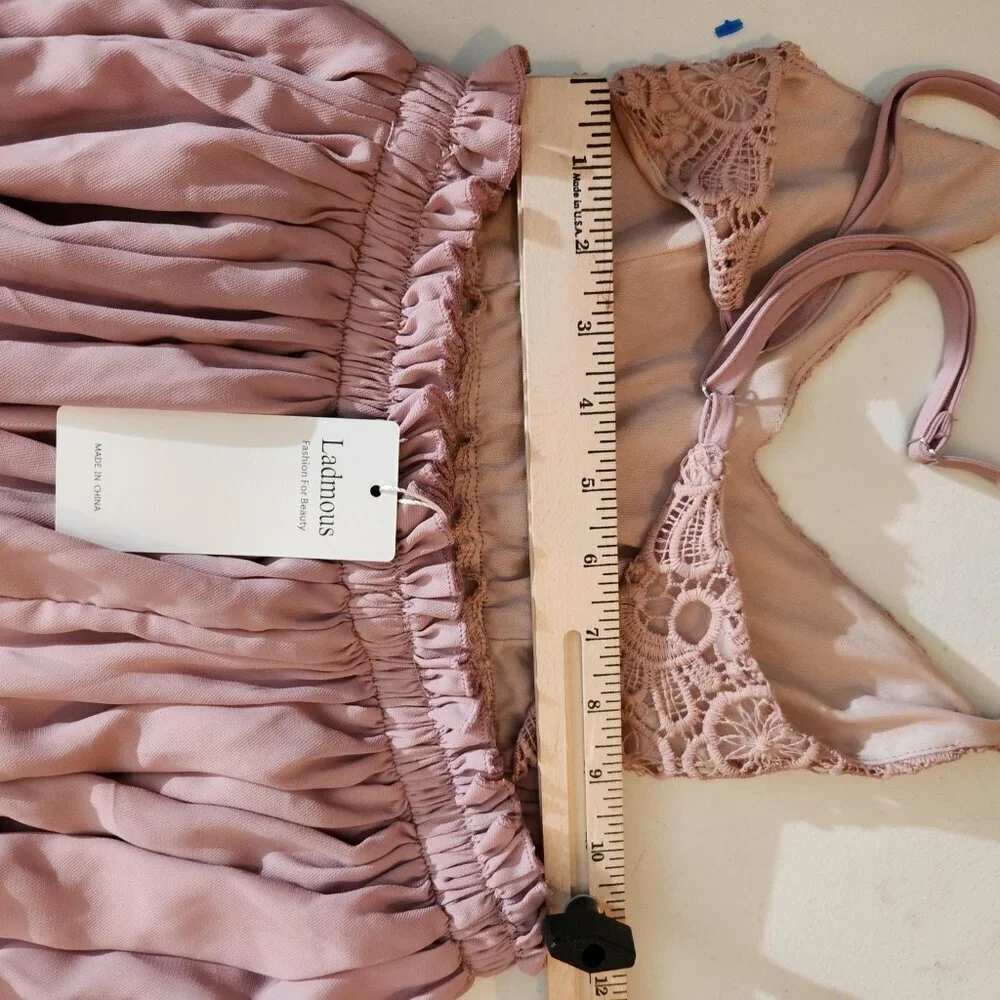 LadMous Maxi Dress Womens Small Pink Sleeveless Lace Bodice Formal Gown NWT